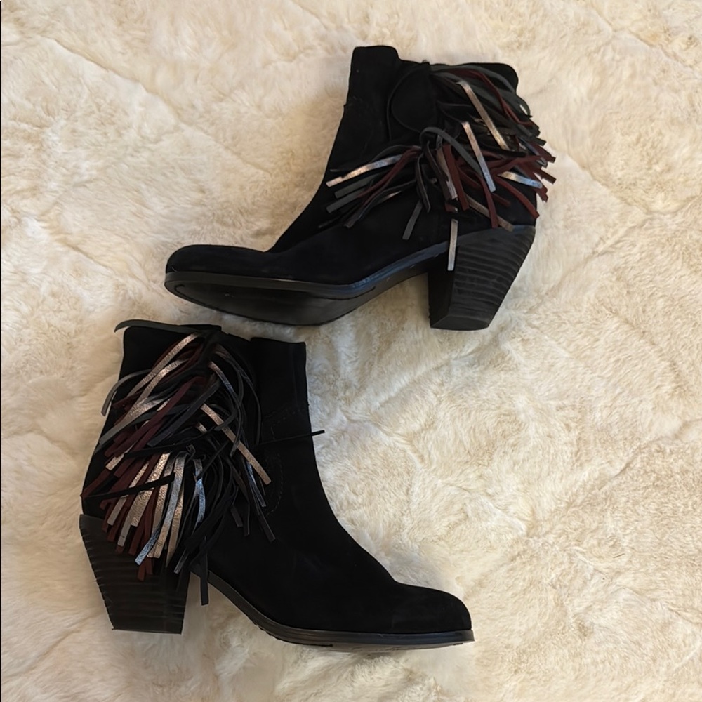 Sam Edelman Black Ankle Boots with Colorful Fringe